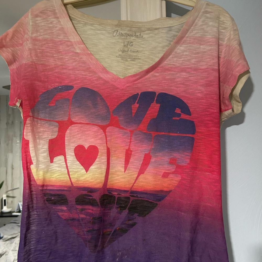 Aeropostale Women's Pink and Purple Love Heart Top